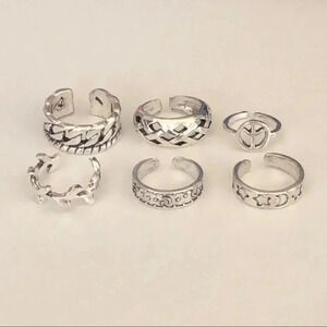 6 Pack Piece Silver Tone Adjustable Toe Rings B NWT